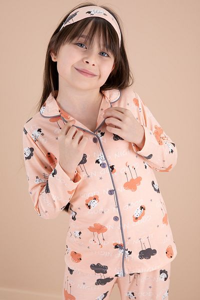 Cansın Mini Пижамен комплект за момичета с щампа на агнешко с сьомга 20123
