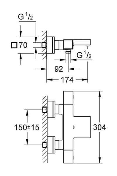 Grohe Baterie cada cu termostat Grohe Cube, montare aparenta, diverter, protectie reflux, waterfall, Crom