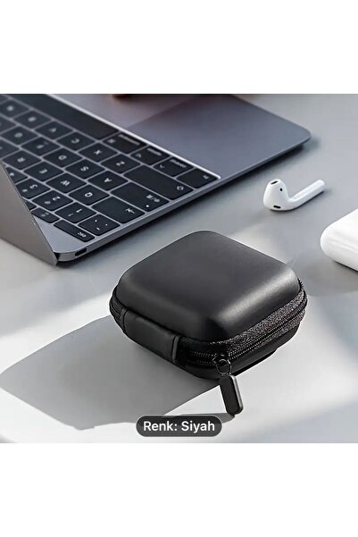 TATA CRAFT Siyah Koruyucu Sert Kulaklık Kablo Şarj Saklama Çantası Küçük Fermuarlı Düzenleyici