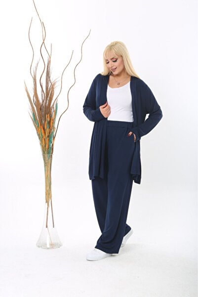 Şans Set de rochii cu cardigan și buzunare din viscoză bleumarin pentru femei de mărime mare 65N38327