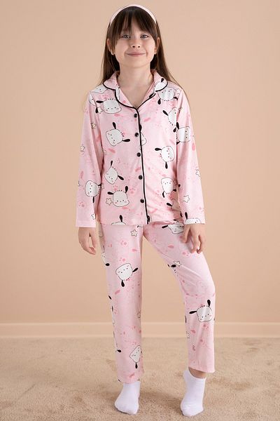 Cansın Mini Pink Happy Summer Printed Girl's Pajama Set 20122