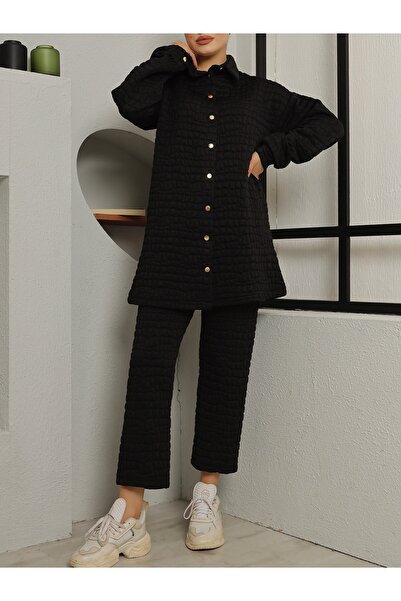 Modamorfo Black Quilted Set - Collar and Length Buttons
