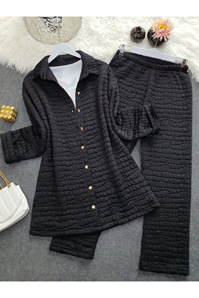 Modamorfo Black Quilted Set - Collar and Length Buttons