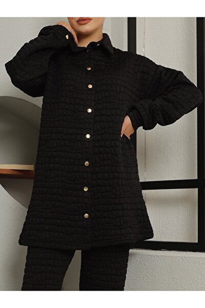 Modamorfo Black Quilted Set - Collar and Length Buttons