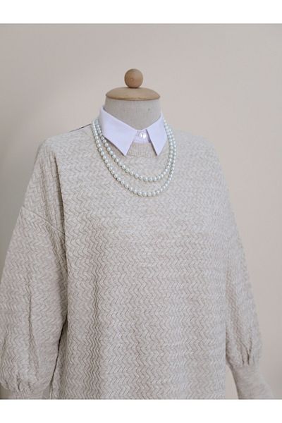 Modamorfo Stricktunika mit Ballonärmeln und Zickzackmuster