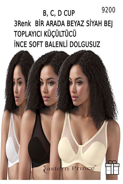 Le Jardin Sutien pentru femei, subțire, moale, din tul, cu sârmă, fără umplutură, alb, negru, bej, set de 3 9200