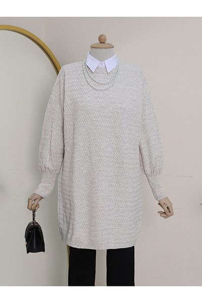 Modamorfo Stricktunika mit Ballonärmeln und Zickzackmuster