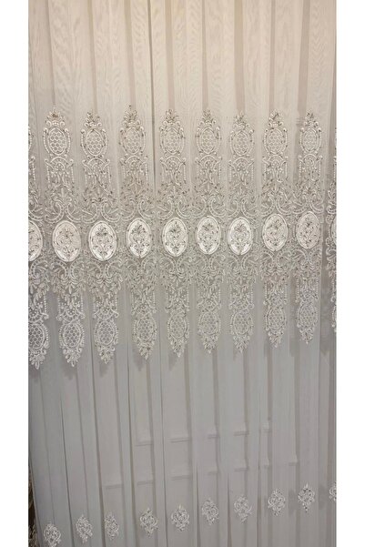 NİVEMESHOME Gold Detail Pearl 2967 1/3 Folding Tulle Curtain Apm