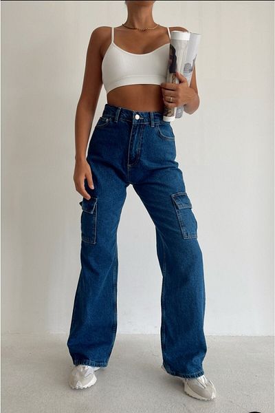 LAMİRA Smoke Colored Women's - Snow Lira Palazzo Trousers, Cargo Pocket and Back Pocket