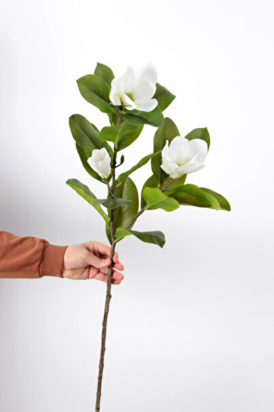 Yapay Çiçek Deposu Yapay Çiçek Lüx Islak Manolya Dalı 100 cm Beyaz