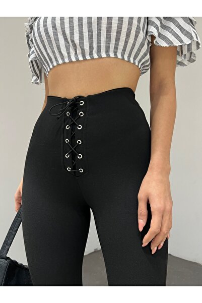Modamorfo Elastické šněrovací legíny v pase - černé