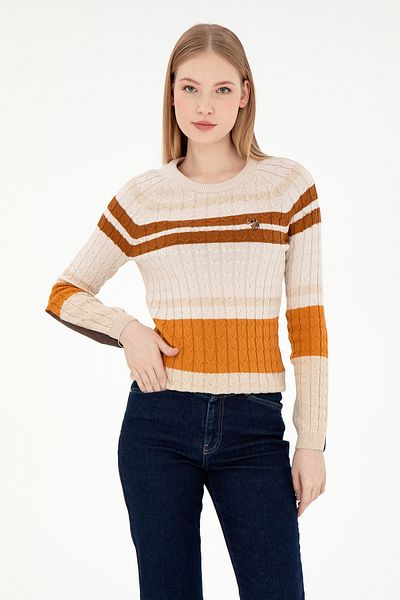 U.S. Polo Assn. Women's Stone Melange Crew Neck Sweater 50293151 -Vr225