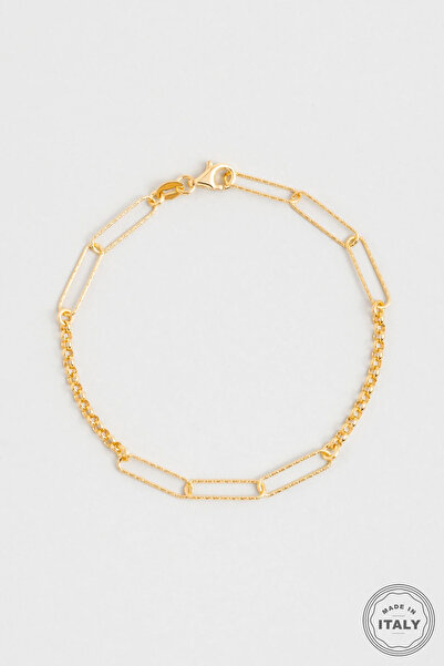 So CHIC... İtalyan Tasarım 18 Ayar Sarı Altın Kaplama 19 Cm Gümüş Bileklik