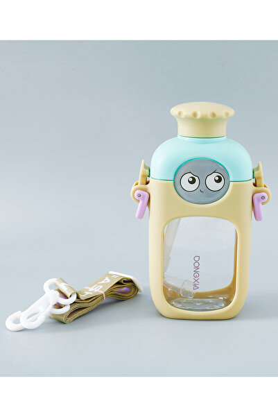 Fab N Funky Plastic Sipper Water Bottle With Strap, Leak Proof, Wide Mouth Opening, 3 Years+, Beige - 380mL