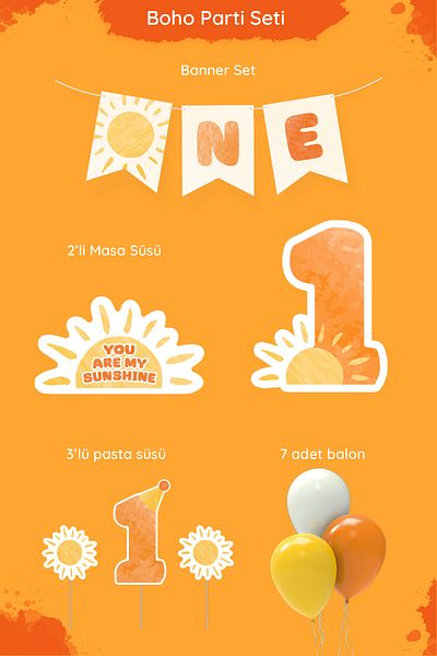 Hey Parti Sun Themed 1 Year Birthday Party Set