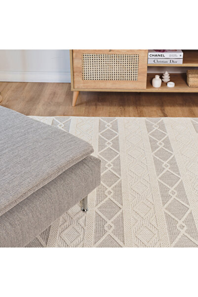 Kaşmir Halı 7/24 Iskandinav Larus Grey Salon Mutfak Halısı Yolluk