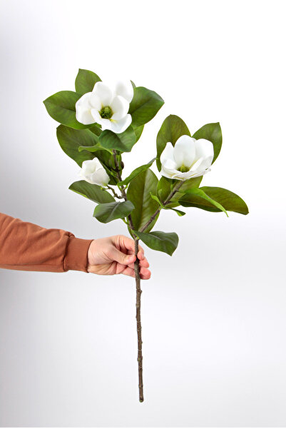 Yapay Çiçek Deposu Yapay Çiçek Lüx Islak Manolya Dalı 100 cm Beyaz