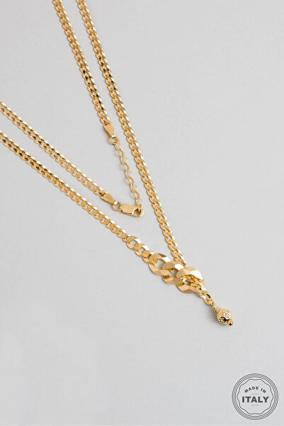 So CHIC... İtalyan Tasarım 18 Ayar Sarı Altın Kaplama 45 Cm Gümüş Y Kolye