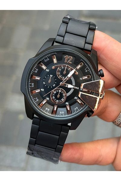 Choppers Men's Steel Wristwatch - Black and Bronze Detailed