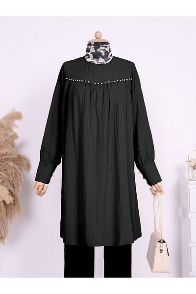 Modamorfo Casual χιτώνα με πέρλες, πέτρες και κουμπιά στη ρόμπα στο μανίκι