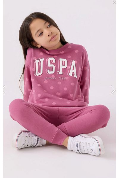 U.S. Polo Assn. Girls Licensed Uspa Dark Pink Polka Dot Tracksuit Set
