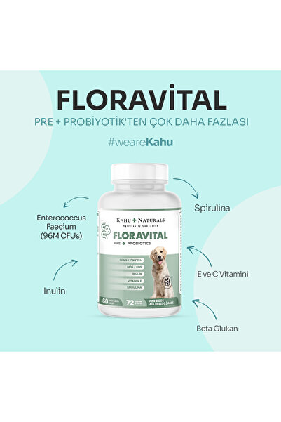 Kahu Naturals Spiritually Connected Floravital, Köpekler Için Probiyotik Ve Prebiyotik Desteği, 60 Tablet