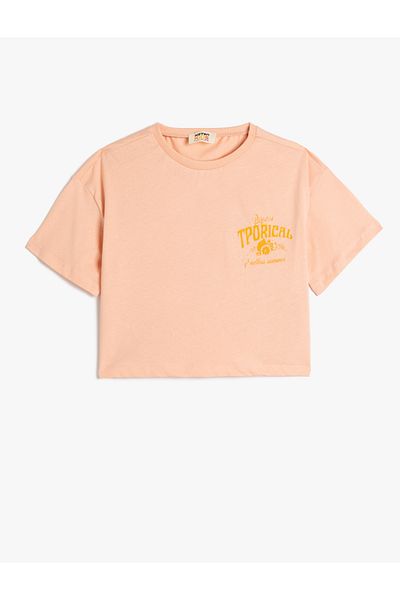 Koton Tropical Printed Crop T-Shirt Short Sleeve Crew Neck