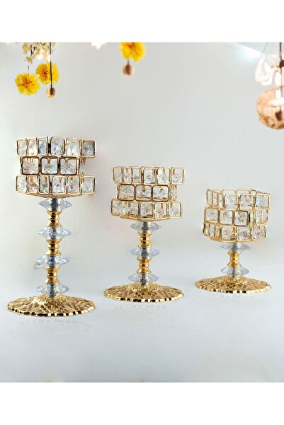 Genel Markalar 3 LÜ KRİSTAL TAŞLI GOLD  ZİGZAG ŞAMDAN