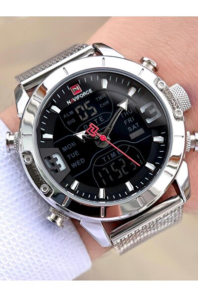 Naviforce Men's Watch E.9153 - Steel Band, Digital/Analog Alarm, Chronometer and Illumination