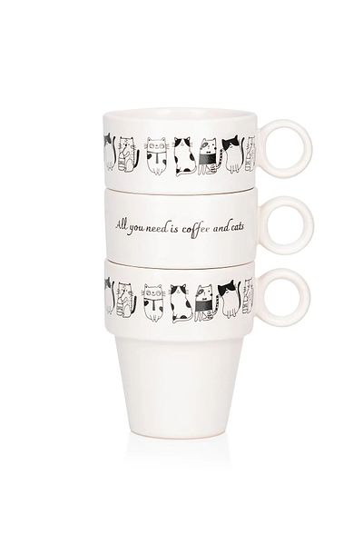 LC Waikiki Lcw Home Black Printed Porcelain Mug Set of 3 365 ml