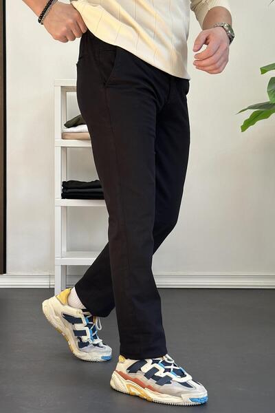 Edwox Erkek Pamuklu Chino Pantolon Standart Kalıp Siyah Edw225