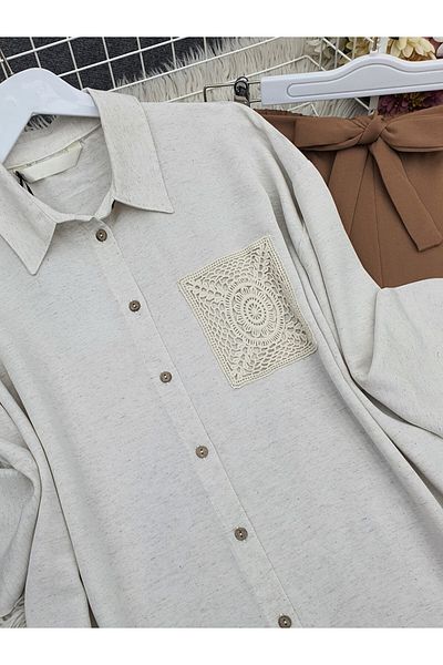 Modamorfo Lněná košile s detailem kapsy a dřevěnými knoflíky