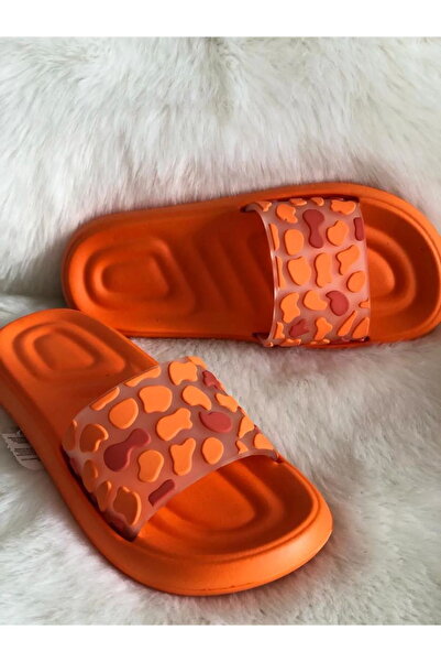 GEZER Yazlık Kadın Terlik Kedi Pati Desenli Turuncu