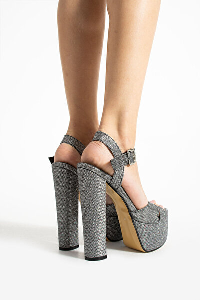 Karınca 7-9600 16cm Platformlu Simli Platin Ayakkabı