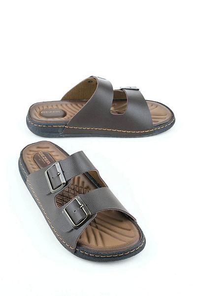 GEZER Double Buckle Men's Massage Sole Anatomical Slippers Brown