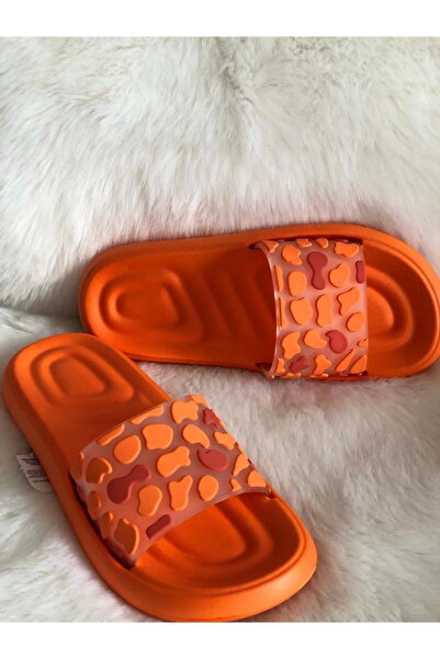 GEZER Yazlık Kadın Terlik Kedi Pati Desenli Turuncu