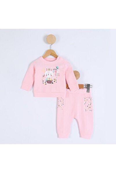 Kız Bebek Little Princess Tavşan Desenli Pembe İkili Alt Üst Takım