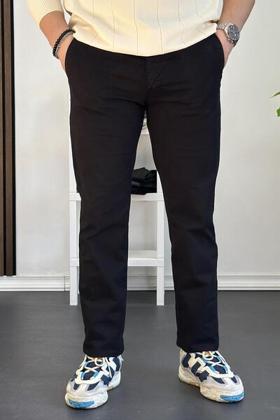 Edwox Erkek Pamuklu Chino Pantolon Standart Kalıp Siyah Edw225