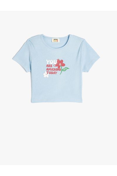 Koton Tricou crop din bumbac cu mânecă scurtă cu imprimeu floral
