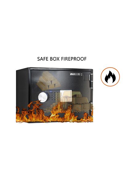 Mahmayi Horizontal Safe for Home Office with Digital Lock, Fire Resistant â€“ Black (Size 43x40x35cm)