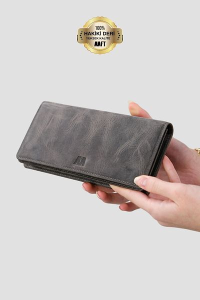 Deriza Anthracite Golden 3367 Γνήσιο Δερμάτινο Πορτοφόλι Unisex - Με θήκη τηλεφώνου