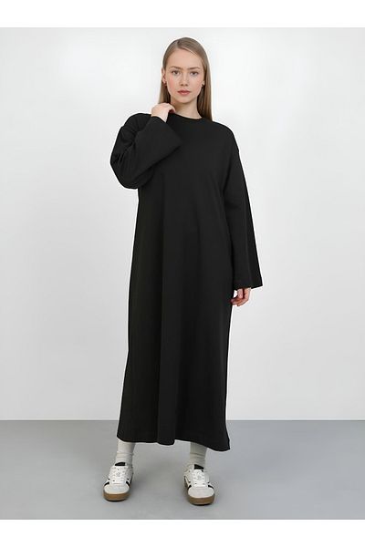 Benin Βαμβακερό Oversize Hijab Φόρεμα - Μαύρο - Benin