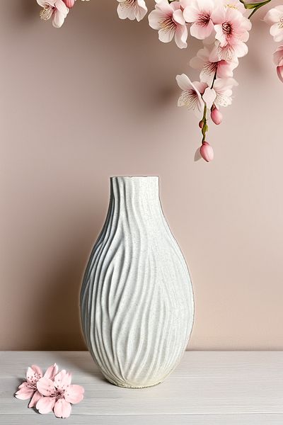 Obaco Decorative Natural Vase Oval Striped Wave Pattern Ornamental Vase