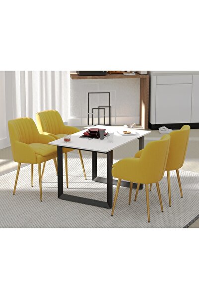 Mahmayi Dec 136 BLK Wooden Dining Table Loop-Leg, 4-Seater for Kitchen-120cm, Premium White Finish