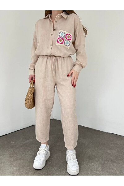 Modamorfo Double Linen Set with Colorful Lace Pocket