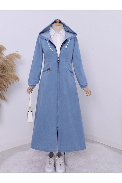 Modamorfo Șapcă din denim cu glugă cu buzunare laterale și mâneci elastice