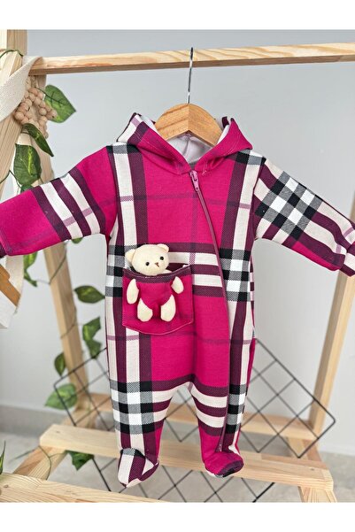 Minizade Cepte Ayı Aksesuarlı Çizgili Baskılı Kışlık Kapüşonlu Kız Bebek Tulu...