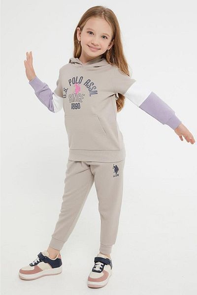 U.S. Polo Assn. U.S. Polo AssnU.S. Polo Assn Αδειοδοτημένο σετ αθλητικής φόρμας τσέπης για κορίτσια μπεζ καγκουρό Us1231-c