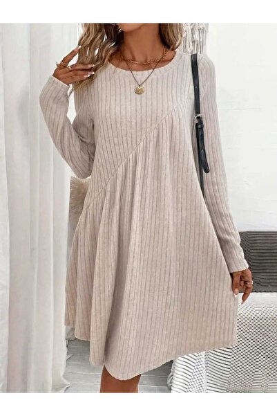 Kokosh moda Γυναικείο φόρεμα με ασύμμετρη κοπή με λεπτομέρεια με μακρύ μανίκι επένδυση fleece πλέξη ριμπ