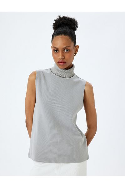 Koton Cotton Soft Textured Turtleneck Tank Top